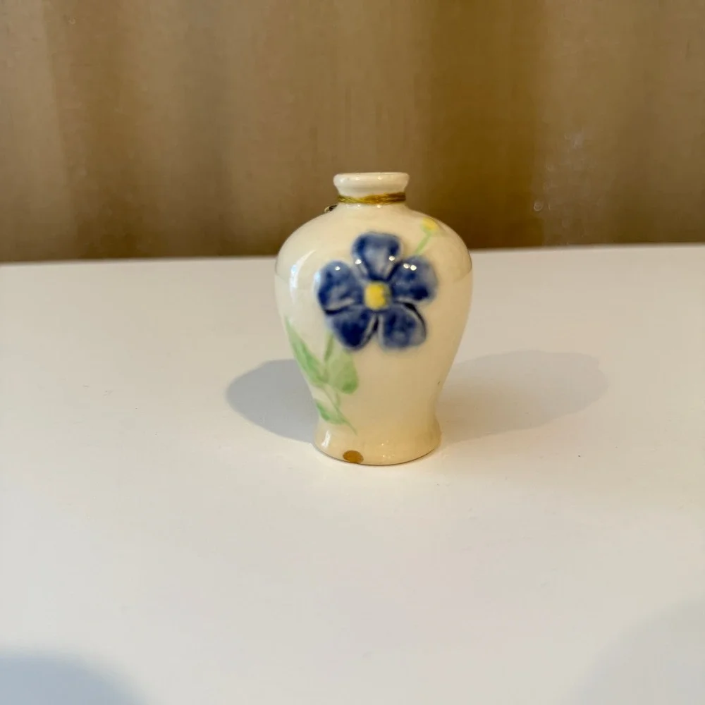 Lancaster Sandland England Miniature Hand Painted Blue Floral Ceramic‎ Bud Vase